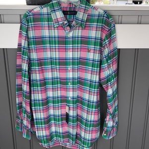Mens Polo Pink and Green Button Down